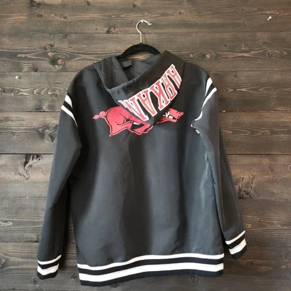 VICTORIAS SECRET PINK ARKANSAS RAZORBACKS WINDBREAKER HOODIE XS Black - Picture 4 of 11